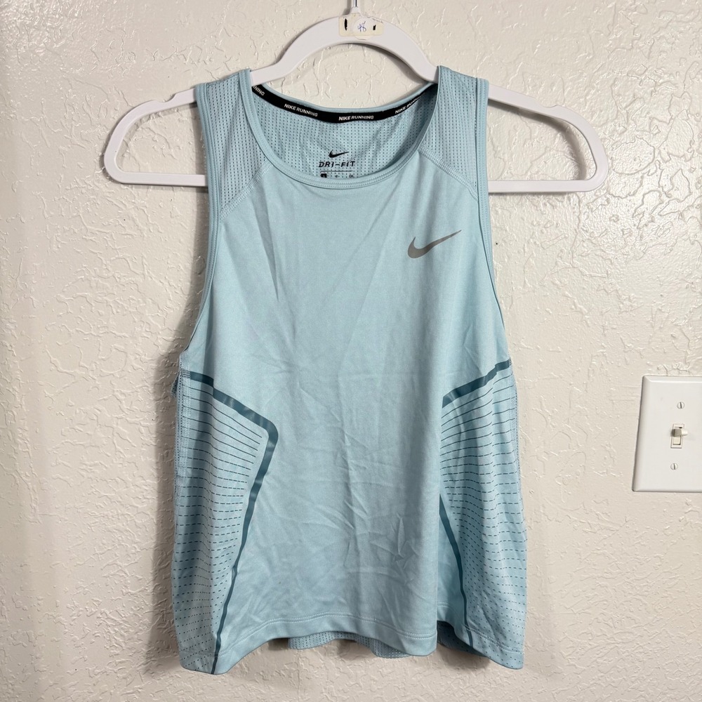 Nike Running Dri-FIT Tank Top Womens Small Light Blue Mesh Racerback Sleeveless